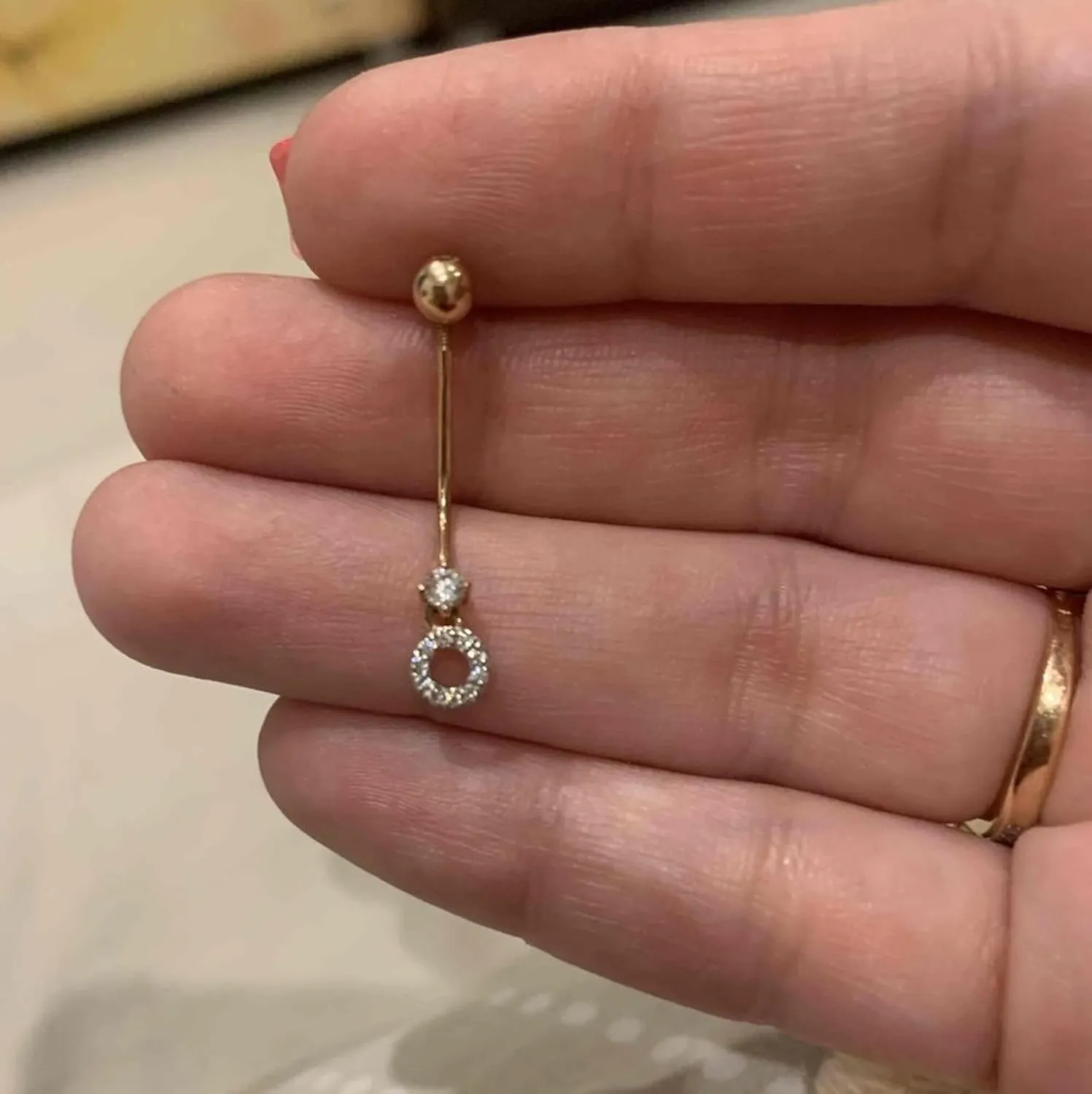 14k Solid Gold Belly Button, Externally Threaded Navel Ring, Round Diamond Barbell Belly Bar, Gifts For Her.