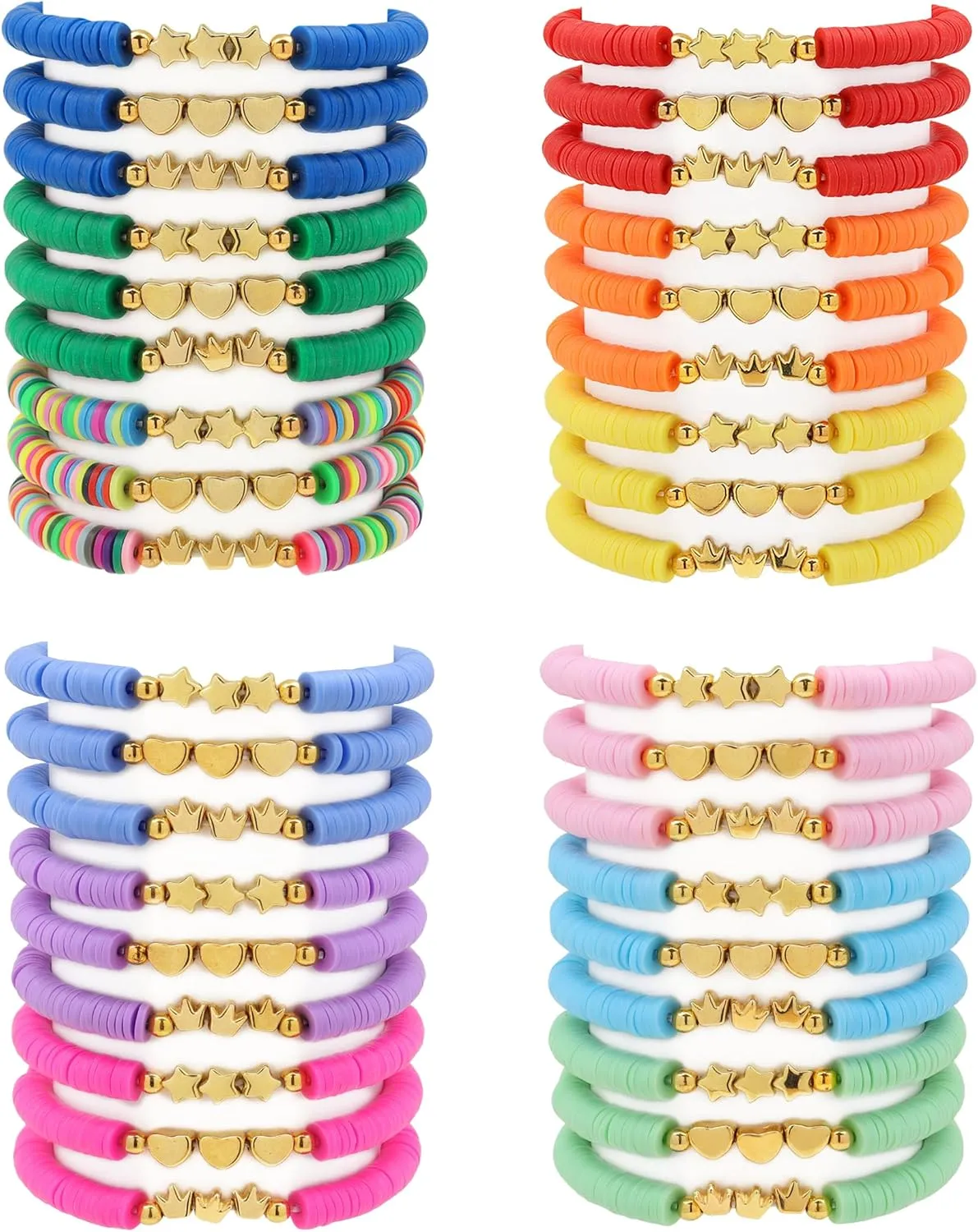 36 Pcs Preppy Friendship Bracelets for Teen Girls Heishi Cute Clay Beads Bracelets Bulk Colorful Heart Star Crown Friendship Surfer Bracelets Things Jewelry Gifts for Girls