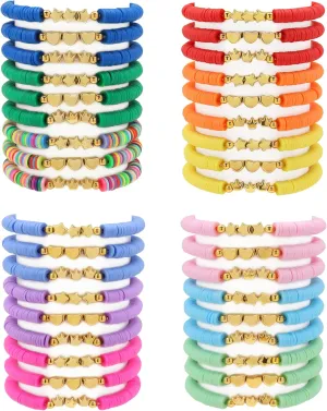 36 Pcs Preppy Friendship Bracelets for Teen Girls Heishi Cute Clay Beads Bracelets Bulk Colorful Heart Star Crown Friendship Surfer Bracelets Things Jewelry Gifts for Girls