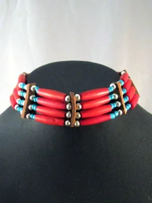 4-Row Native American Choker in Red