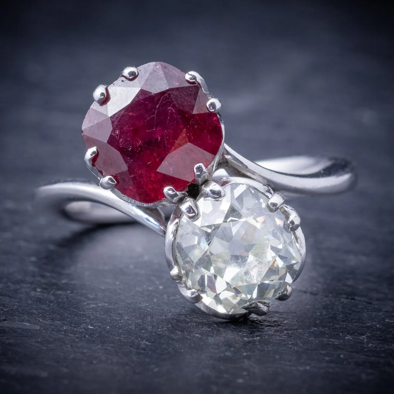 Antique Edwardian Ruby Diamond Twist Ring Platinum Circa 1915