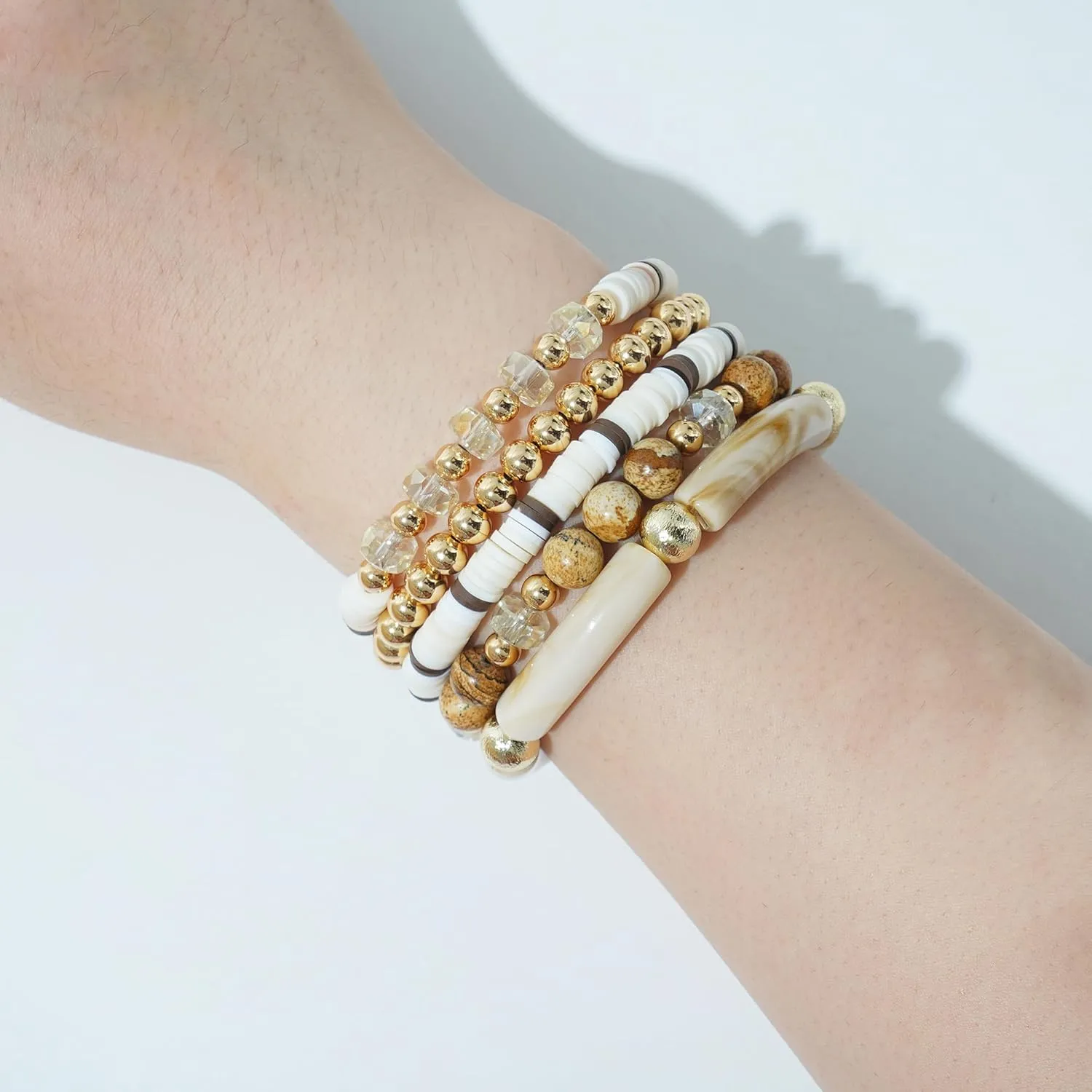 Bamboo Tube Bangle Bracelets for Women Stacking Chunky Colorful Acrylic Beads Stretch Bracelets Friendship Summer Beach Bracelet Jewelry