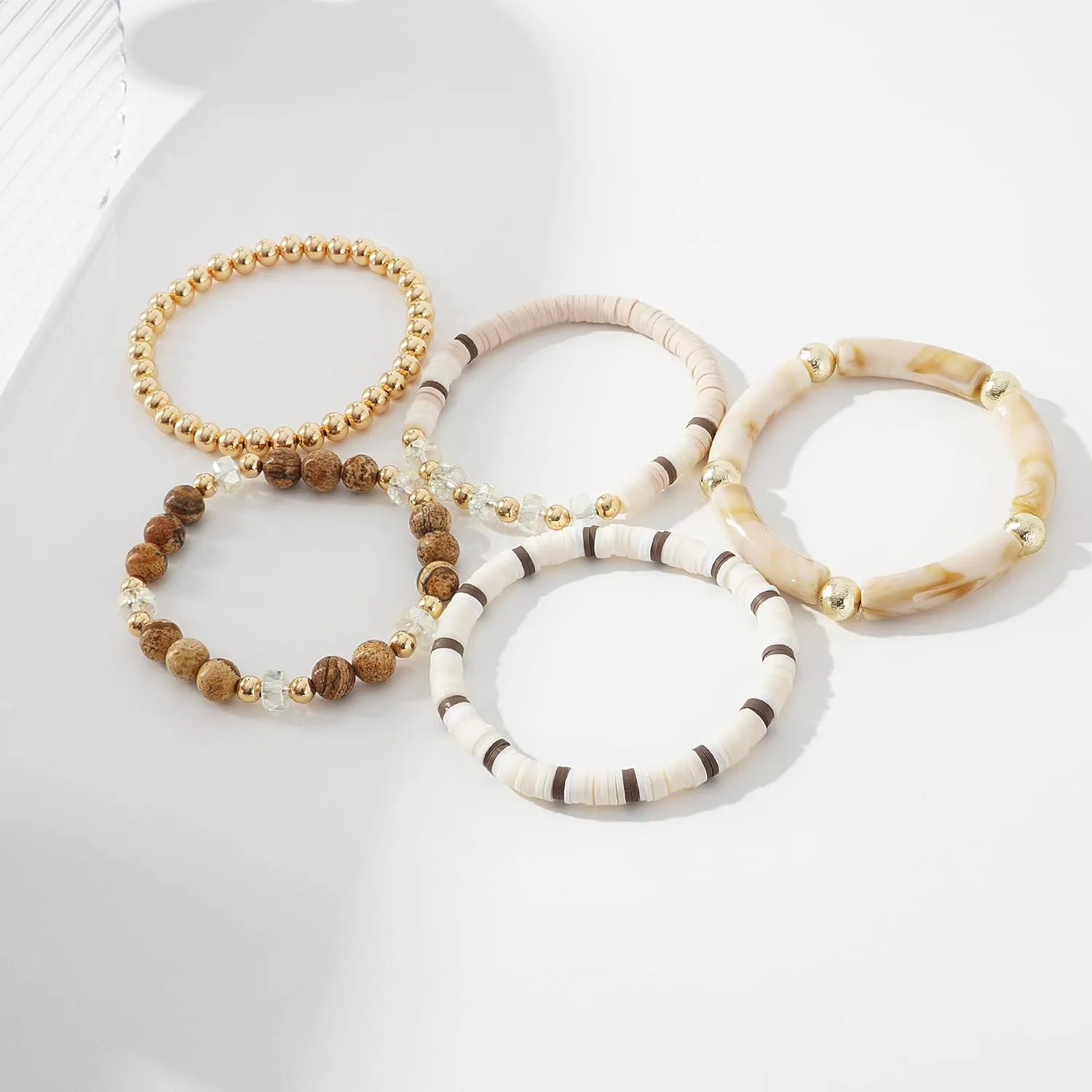 Bamboo Tube Bangle Bracelets for Women Stacking Chunky Colorful Acrylic Beads Stretch Bracelets Friendship Summer Beach Bracelet Jewelry