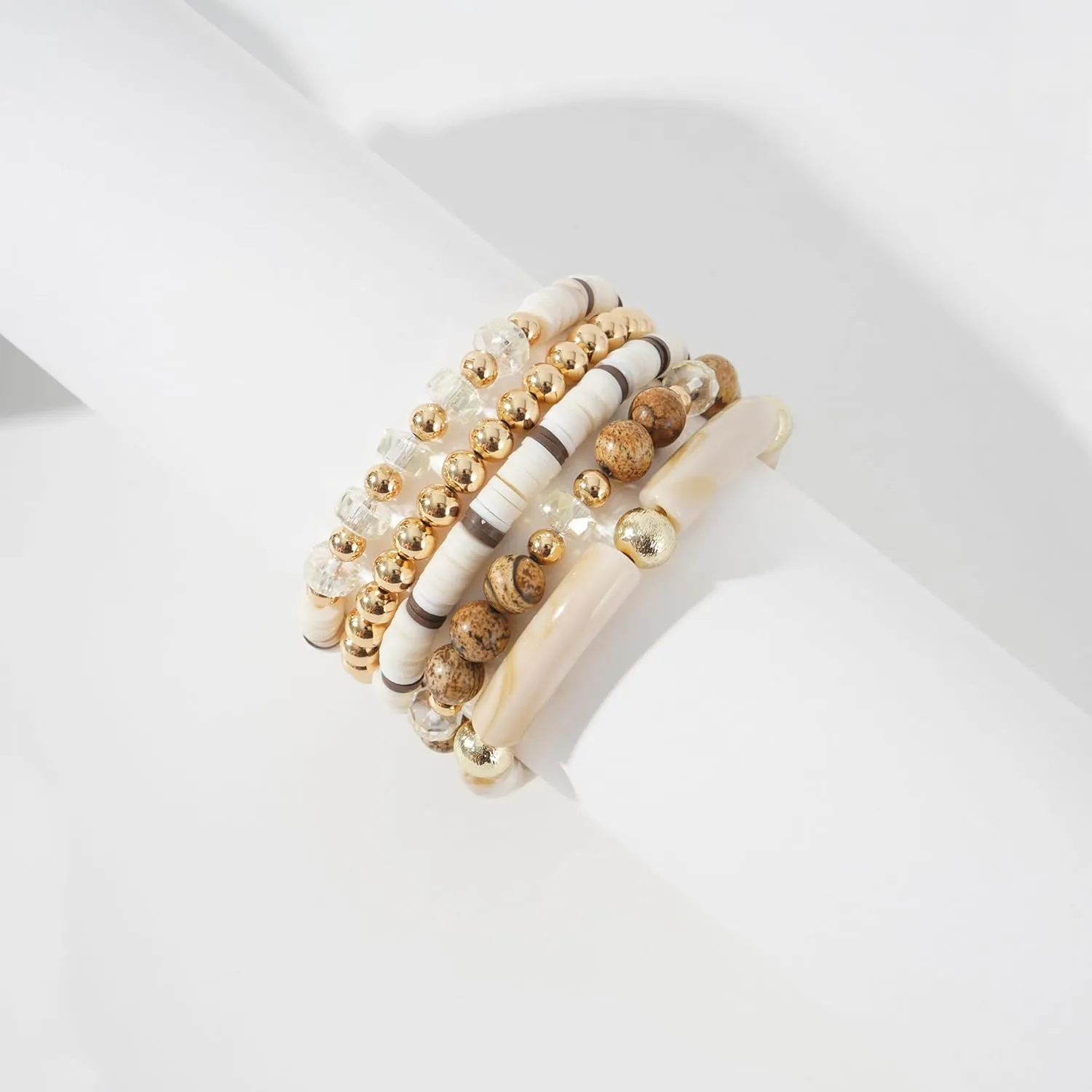 Bamboo Tube Bangle Bracelets for Women Stacking Chunky Colorful Acrylic Beads Stretch Bracelets Friendship Summer Beach Bracelet Jewelry