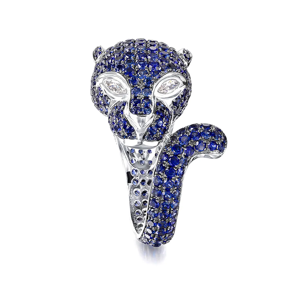 Blue Sapphire and Diamond Panther Ring