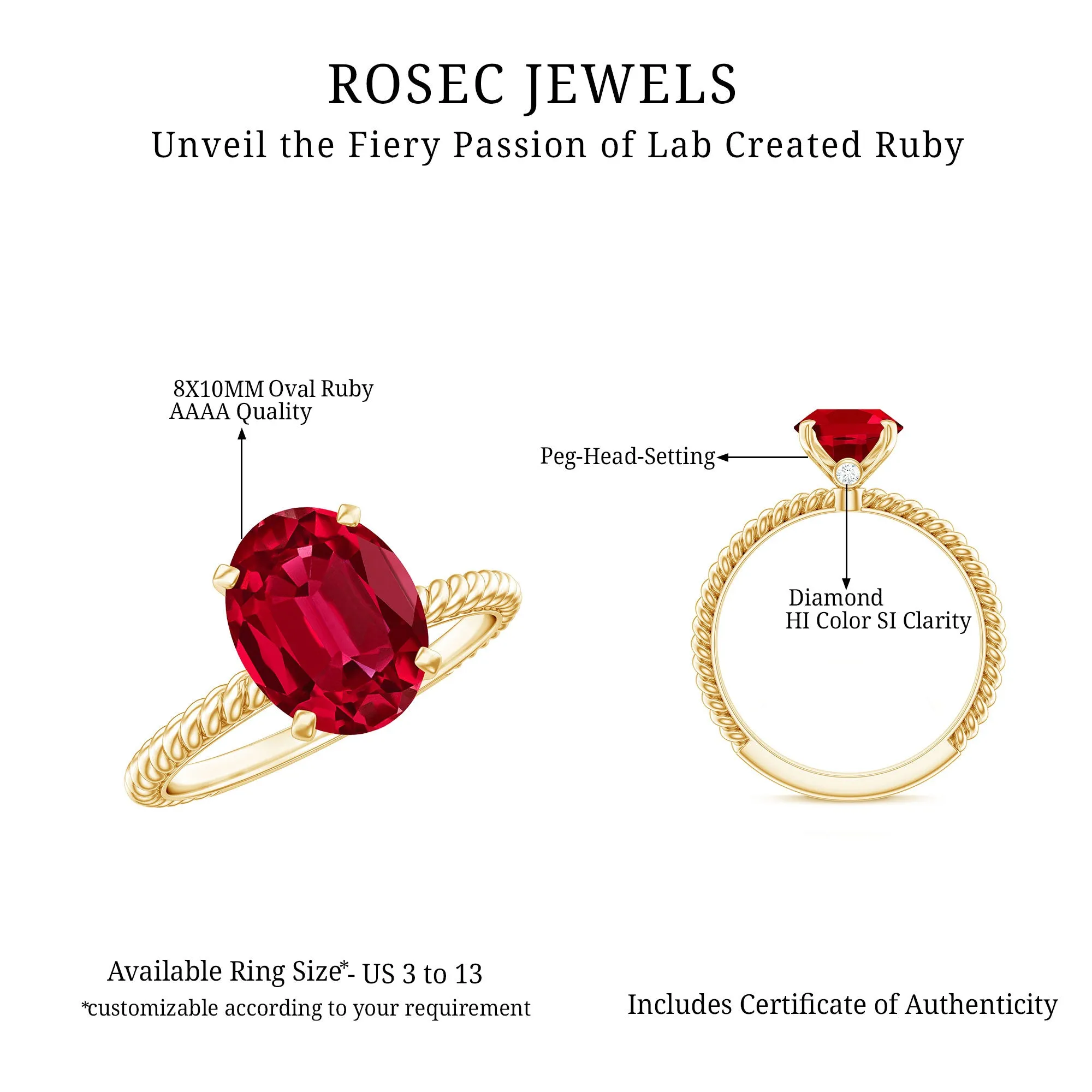 Created Ruby Solitaire Ring with Surprise Diamond and Twisted Rope