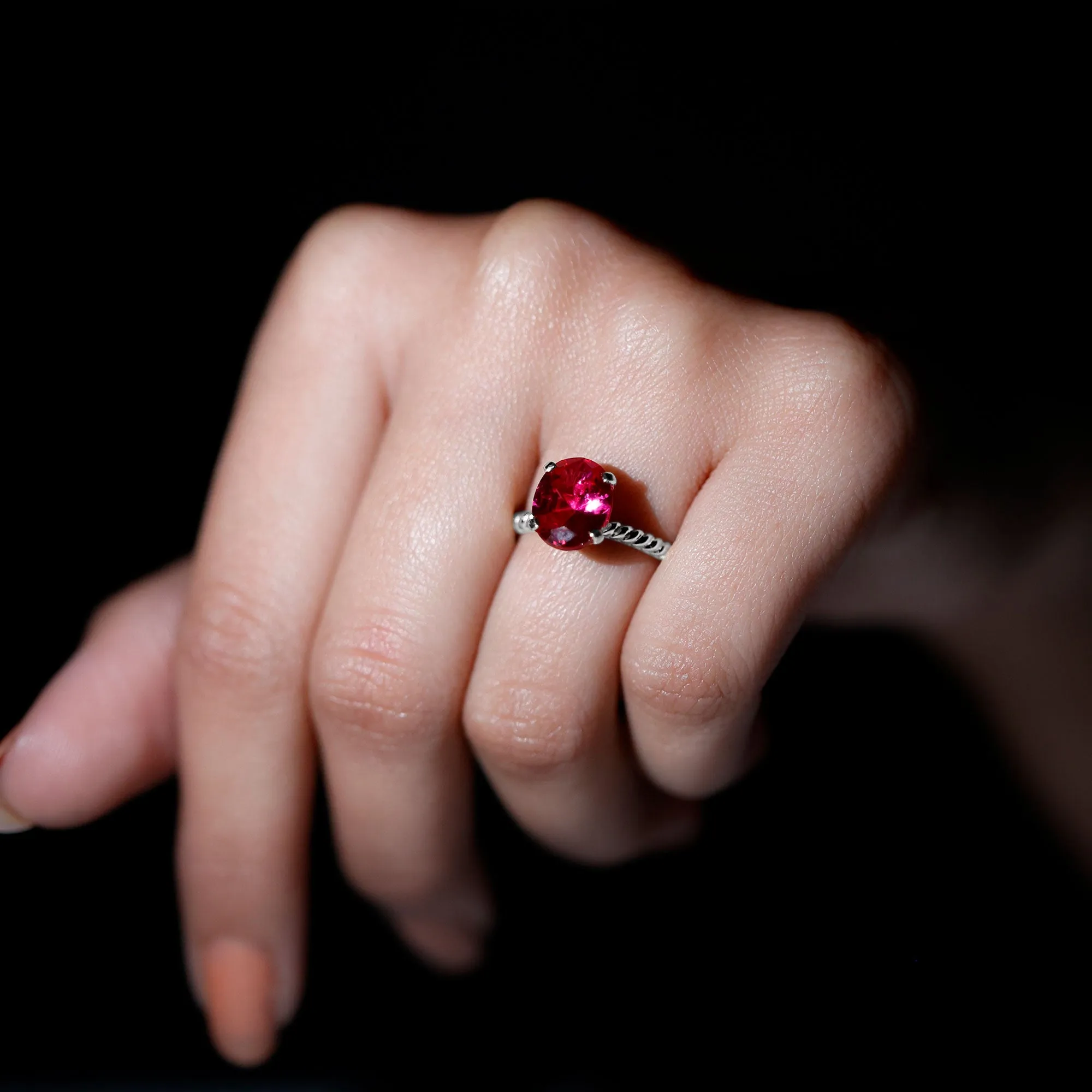 Created Ruby Solitaire Ring with Surprise Diamond and Twisted Rope