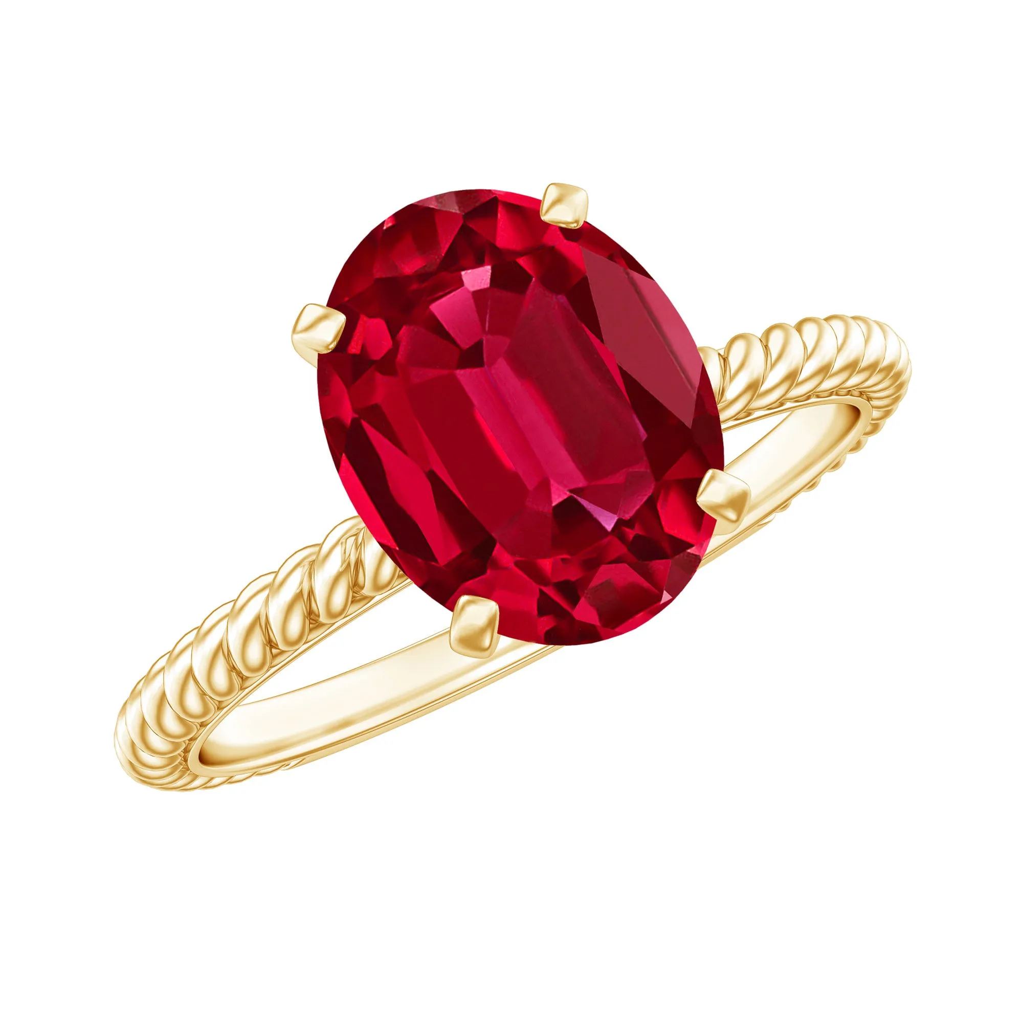 Created Ruby Solitaire Ring with Surprise Diamond and Twisted Rope