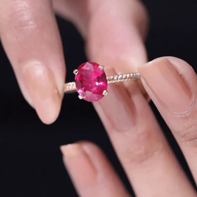 Created Ruby Solitaire Ring with Surprise Diamond and Twisted Rope