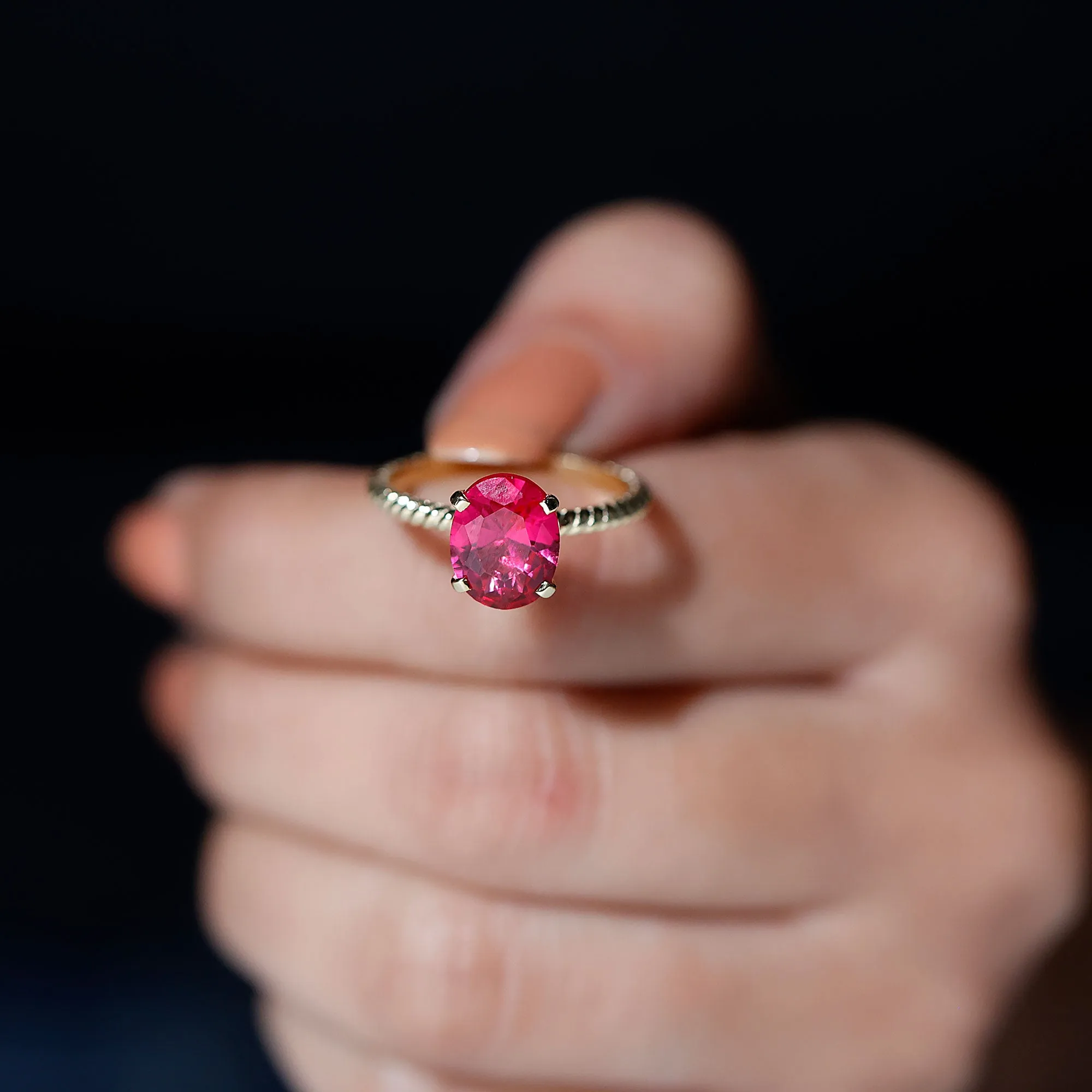 Created Ruby Solitaire Ring with Surprise Diamond and Twisted Rope