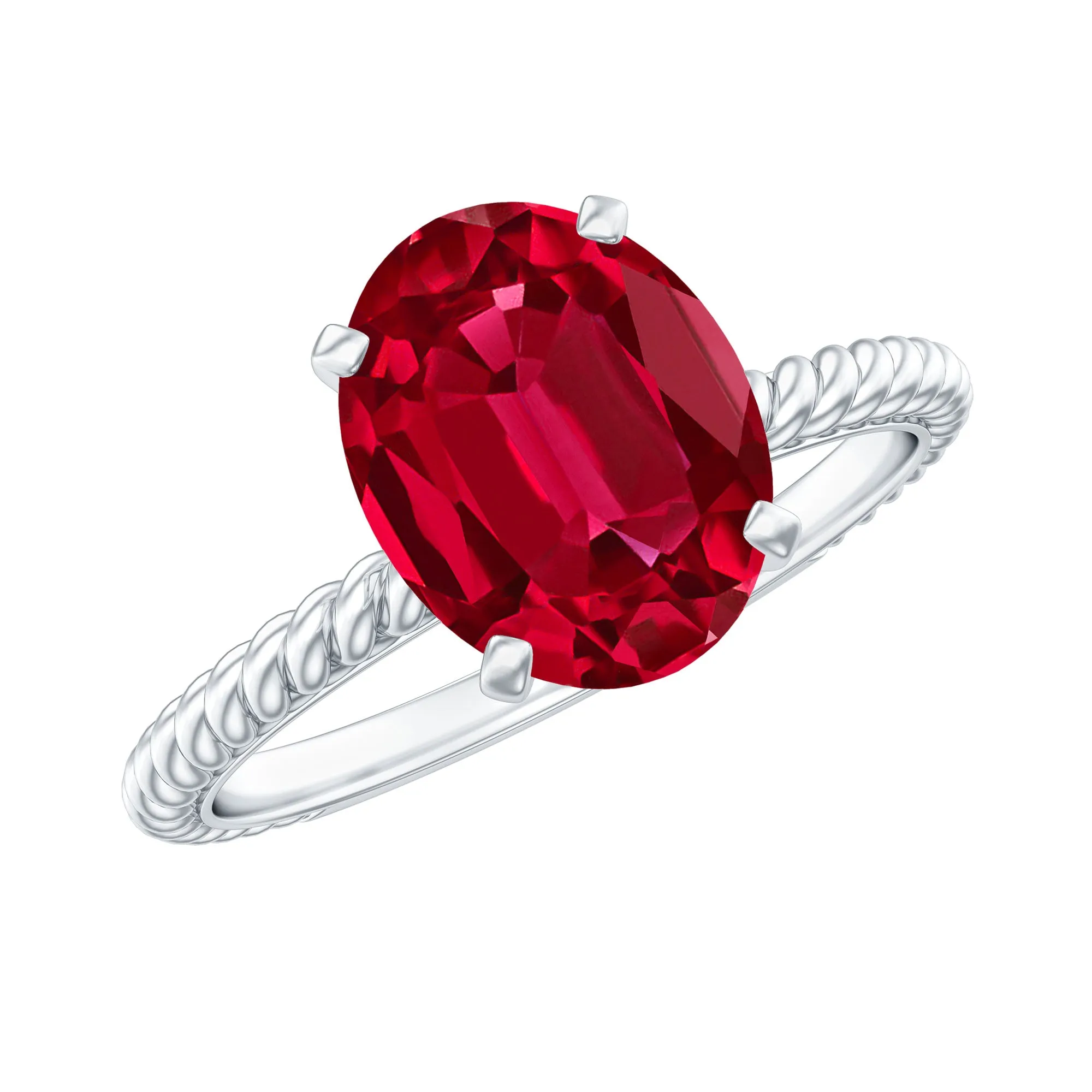 Created Ruby Solitaire Ring with Surprise Diamond and Twisted Rope