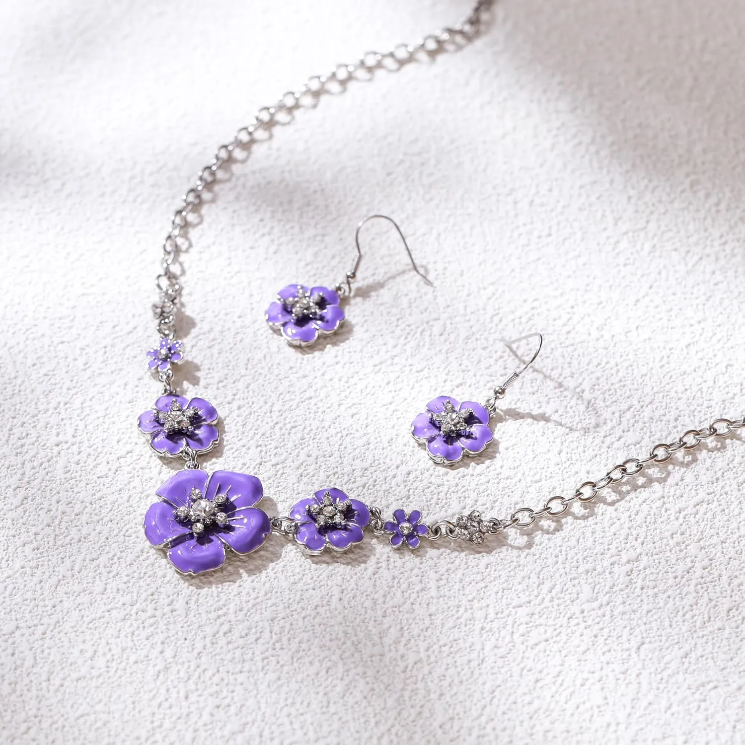 Crysdue Flower Collar Necklace Earrings Set, Floral Statement Summer Beach Chokers Necklaces Jewelry for Women