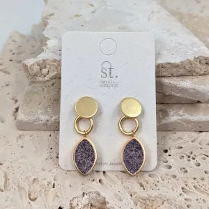 Dangle earrings with disc post and special resin filled drop