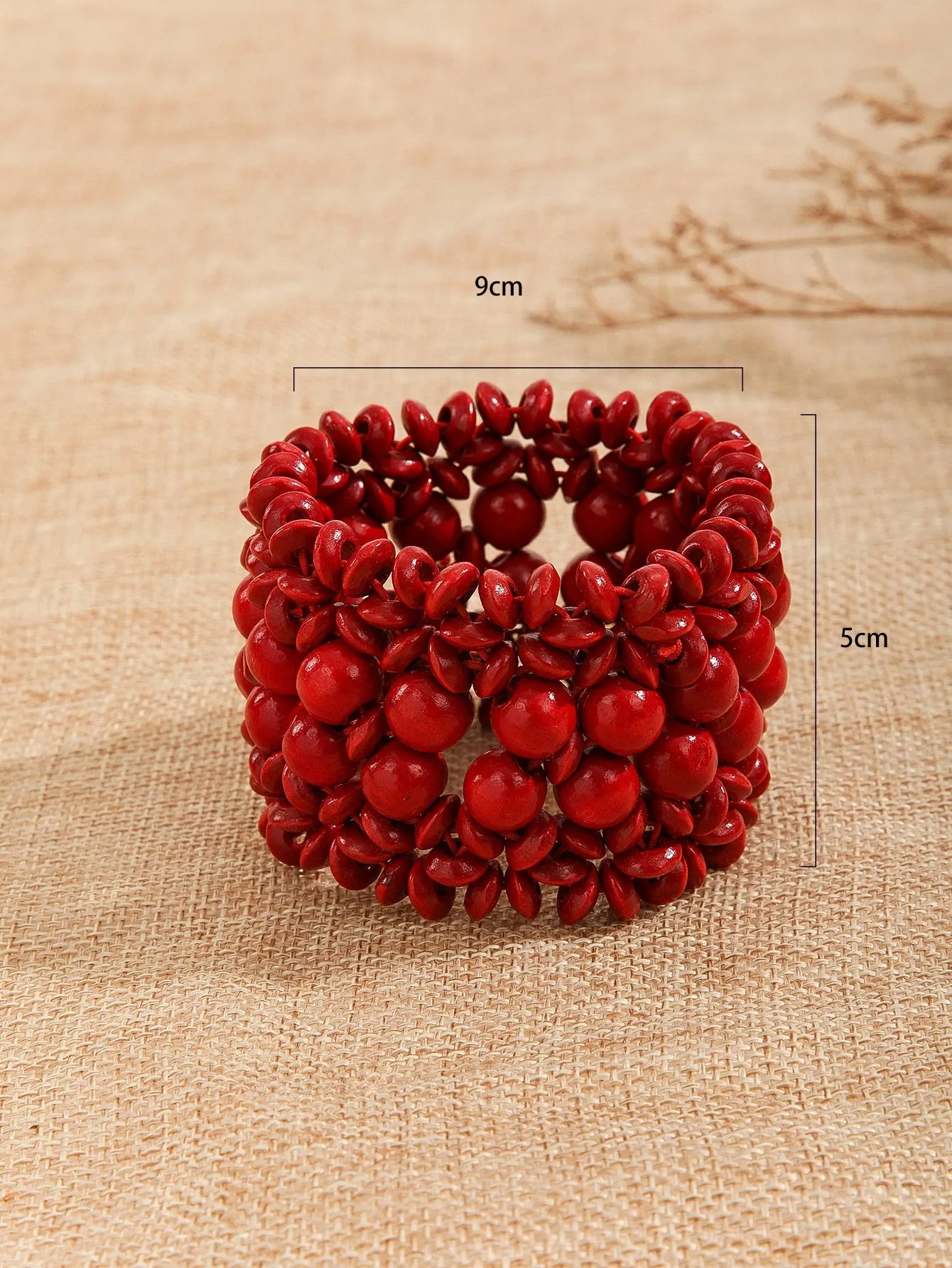 Deep Red Minimalist Wooden Bangle Beaded Bracelet Women Bracelet Stackable