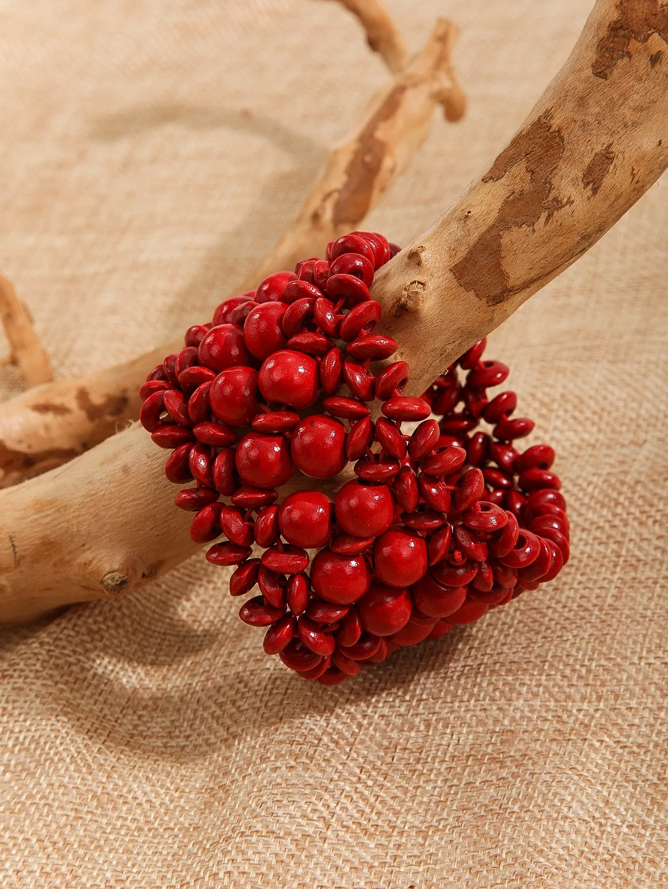 Deep Red Minimalist Wooden Bangle Beaded Bracelet Women Bracelet Stackable