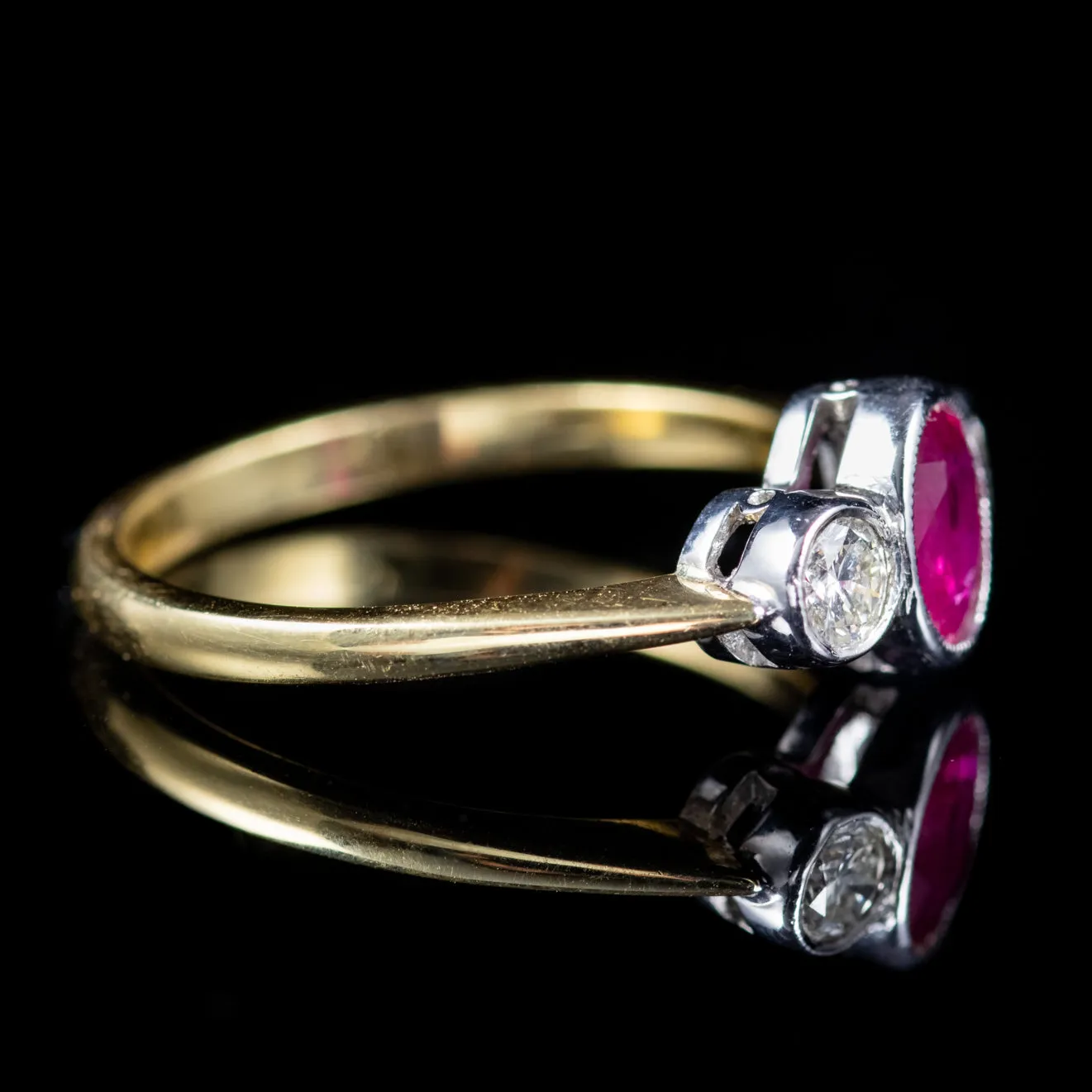 Edwardian Style Ruby Diamond Trilogy Ring 18Ct Gold