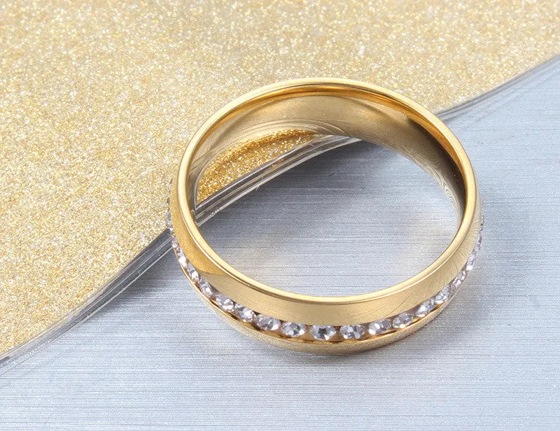 Fashion 18k gold plated crystal wedding rings for women stainless steel ring