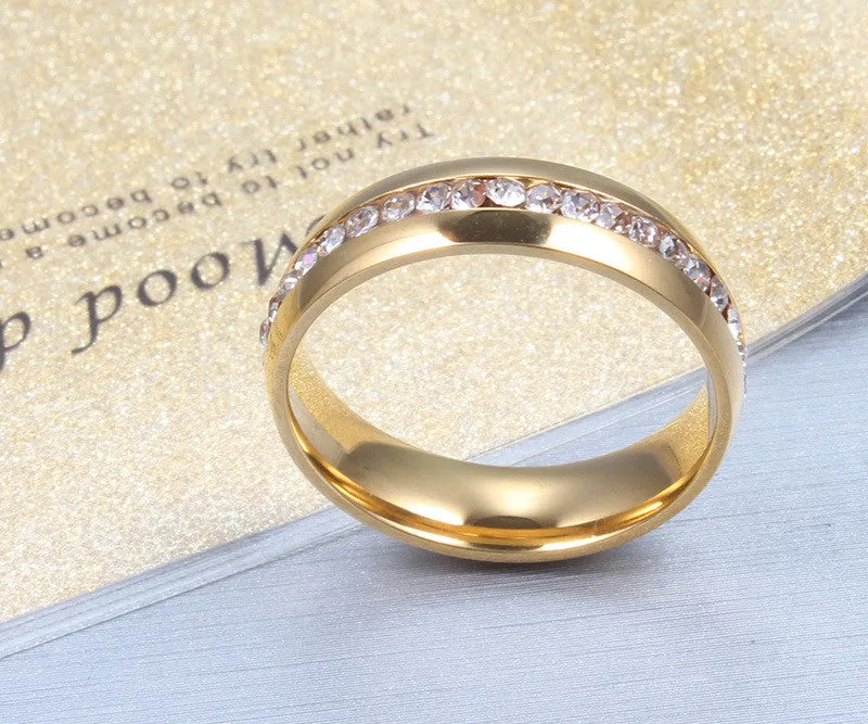 Fashion 18k gold plated crystal wedding rings for women stainless steel ring