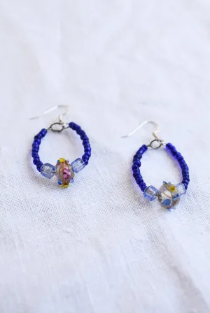 Funky blue and gold glass bead earrings