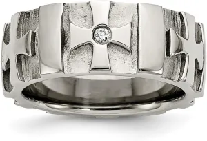 JewelryWeb Stainless Steel Brushed Polished Religious Faith Crosses With Diamond 8.5mm Band Ring Size 10-Band Style-Ring for Women and Men