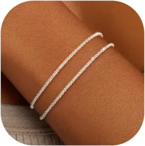 KOHOTA Silver Gold Bracelets for Women Trendy 14K Gold Plated Bracelet for Women Non Tarnish Dainty Stackable Layered Chain Heart Pearl Knot Beaded Bracelets Stack Set Charm Mothers Day Jewelry Gifts