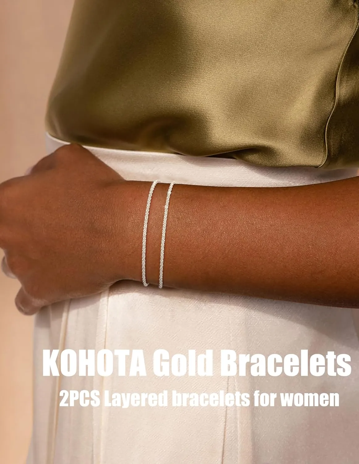 KOHOTA Silver Gold Bracelets for Women Trendy 14K Gold Plated Bracelet for Women Non Tarnish Dainty Stackable Layered Chain Heart Pearl Knot Beaded Bracelets Stack Set Charm Mothers Day Jewelry Gifts