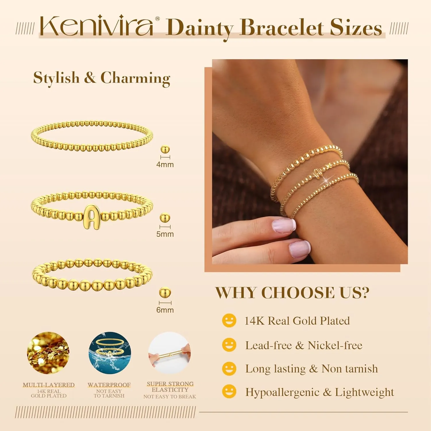 Layered Bracelets for Women,Dainty 14K Gold Plated Bracelets Stack,Link Chain Bracelet Stackable Non Tarnish Jewelry Gifts for Women