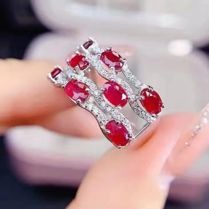 Micro Encrusted Ruby and Diamond Resizable Ring