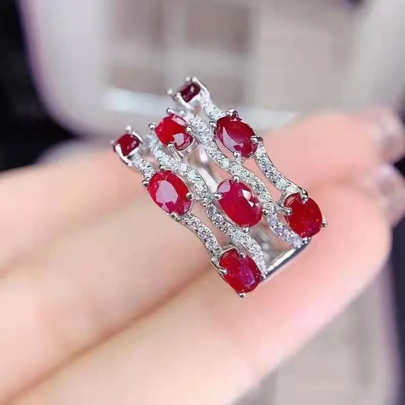 Micro Encrusted Ruby and Diamond Resizable Ring