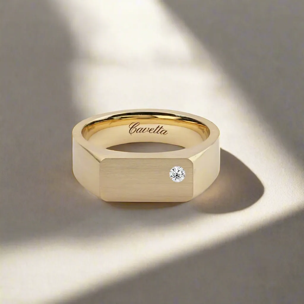 No. 6 (c) Chunky Solid Gold Ring (Round Diamond)