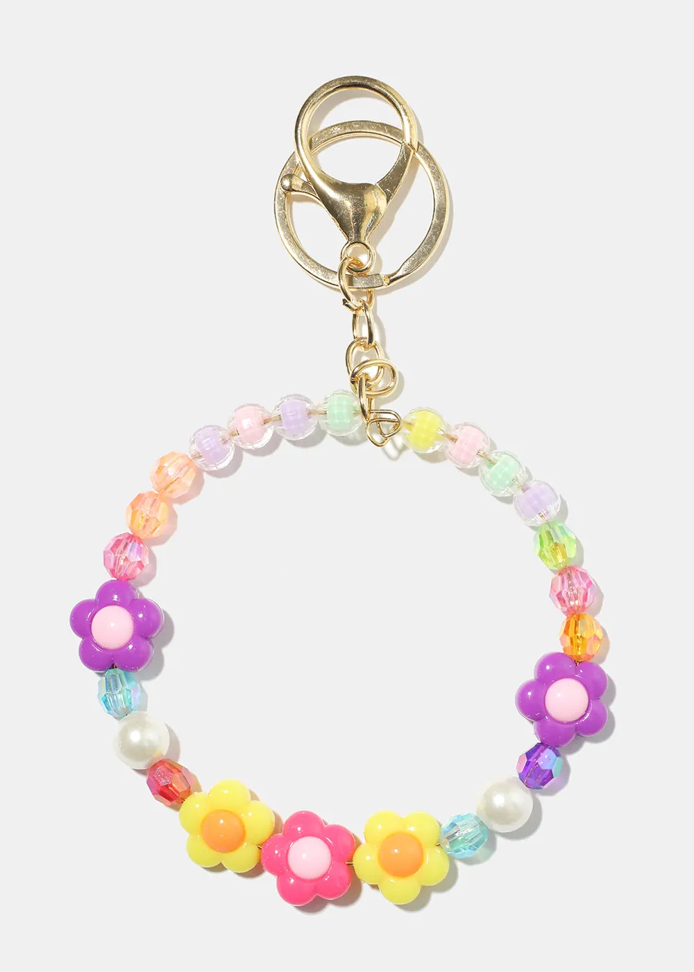 Pastel Flower Bead Bracelet Keychain
