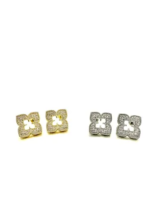 Pave CZ Flower Earrings