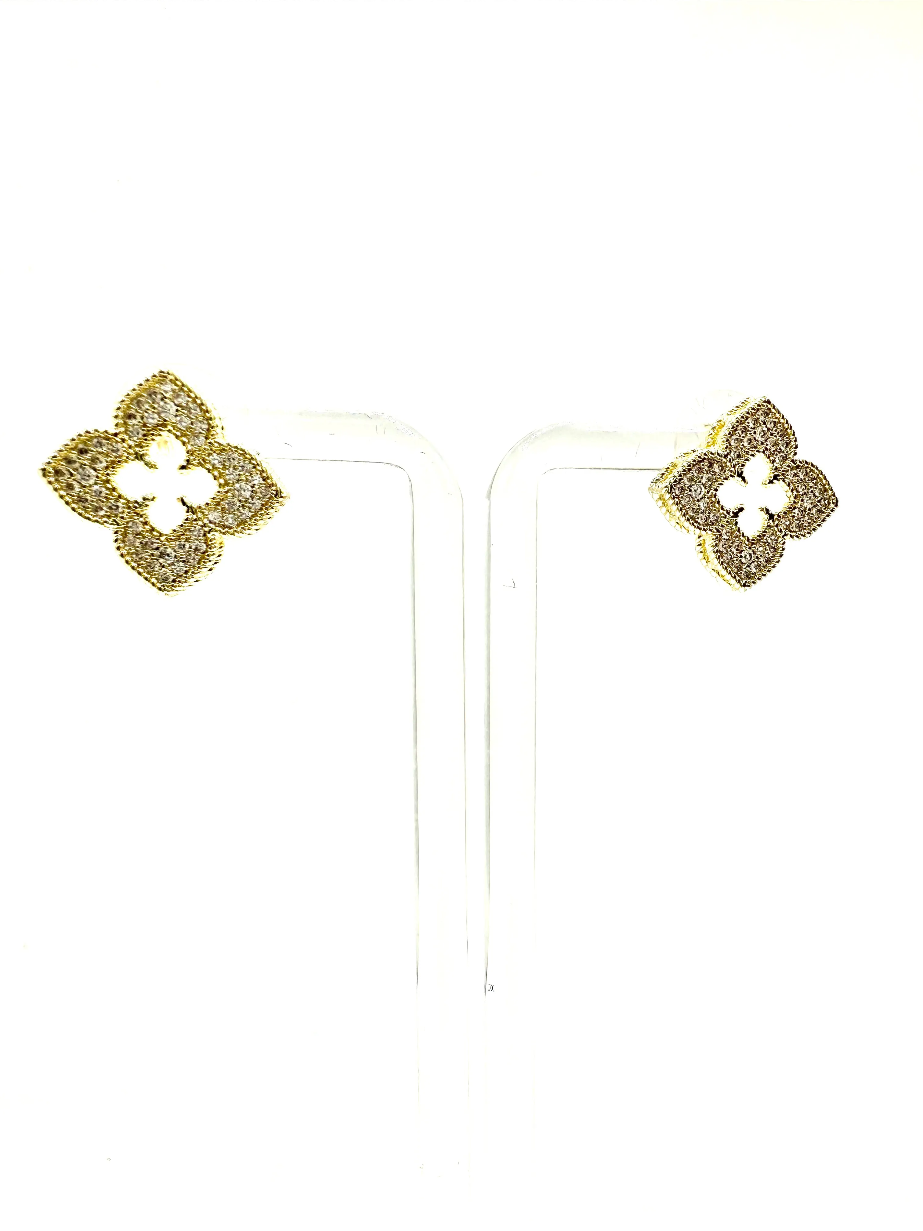 Pave CZ Flower Earrings