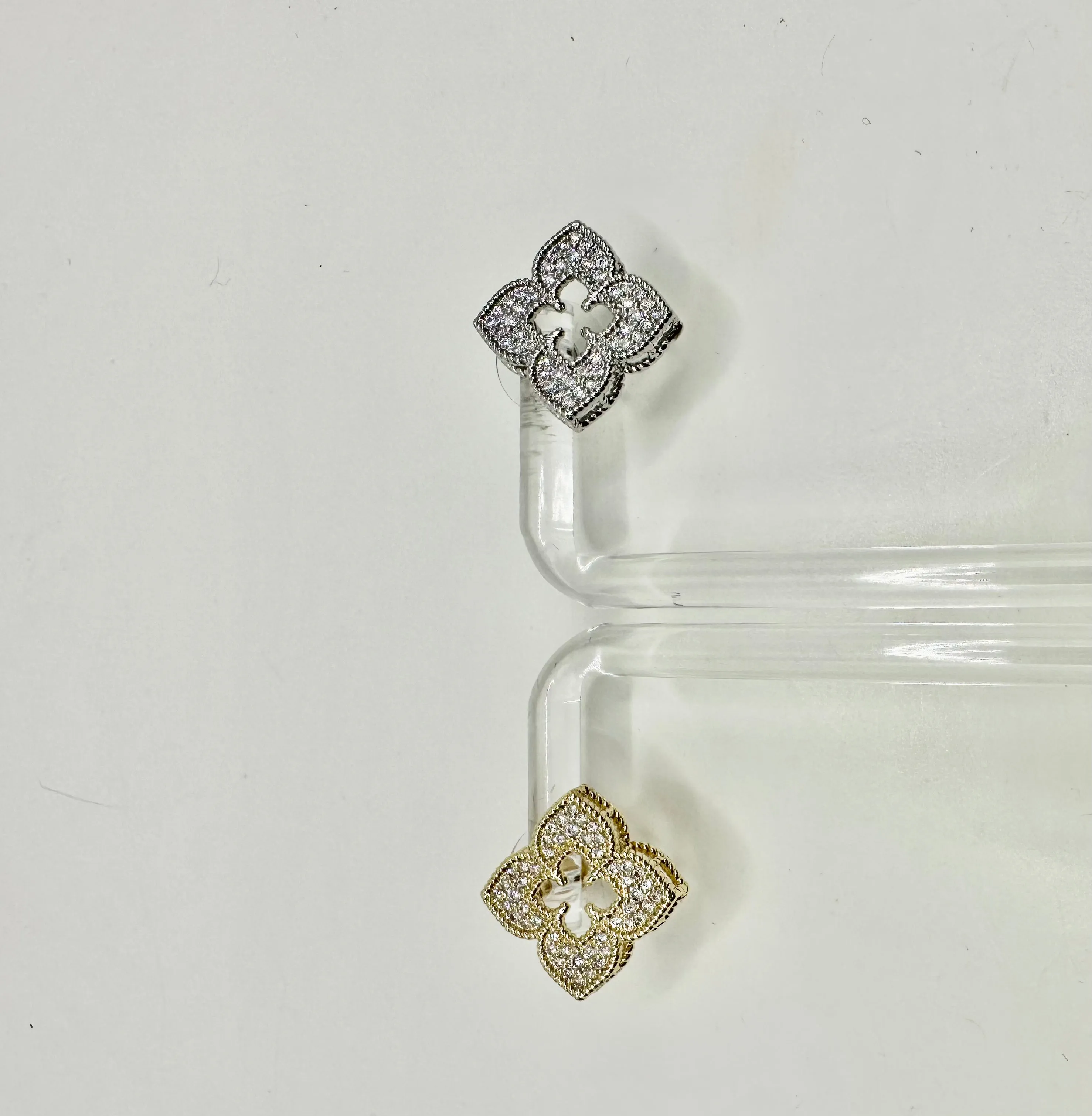 Pave CZ Flower Earrings