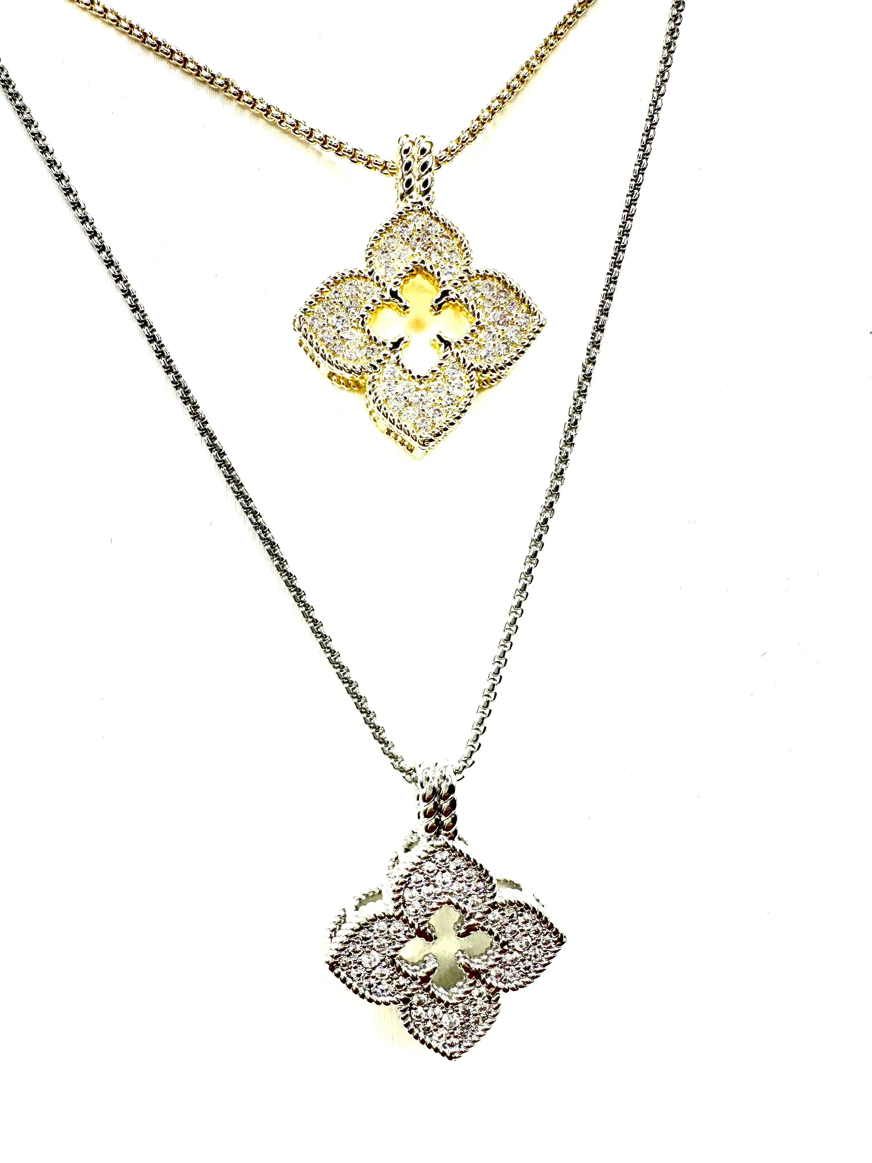 Pave CZ Flower Necklace