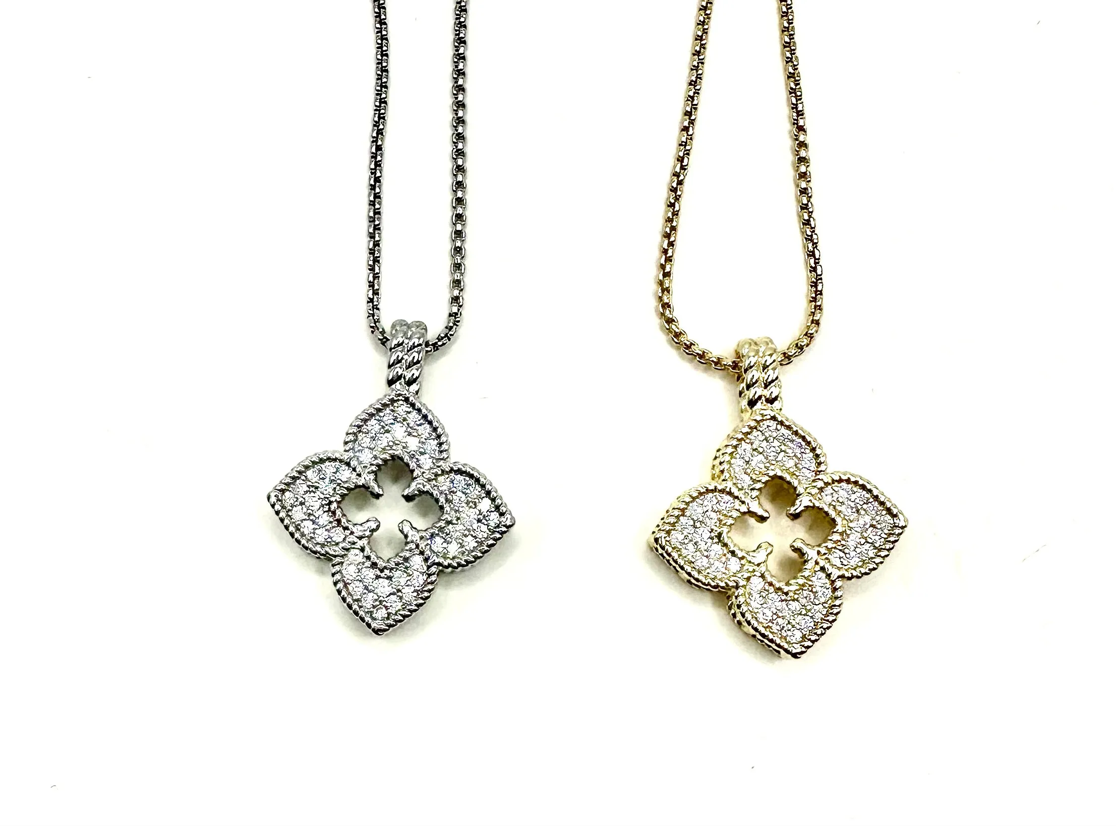 Pave CZ Flower Necklace