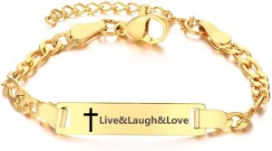 Personalized Baby Bracelets for Infant Girls Gold- Custom Name Bracelets for Kids from Mom,Baby Cross Bracelet for Baptism Girl New Born Birthday Gift Adjustable