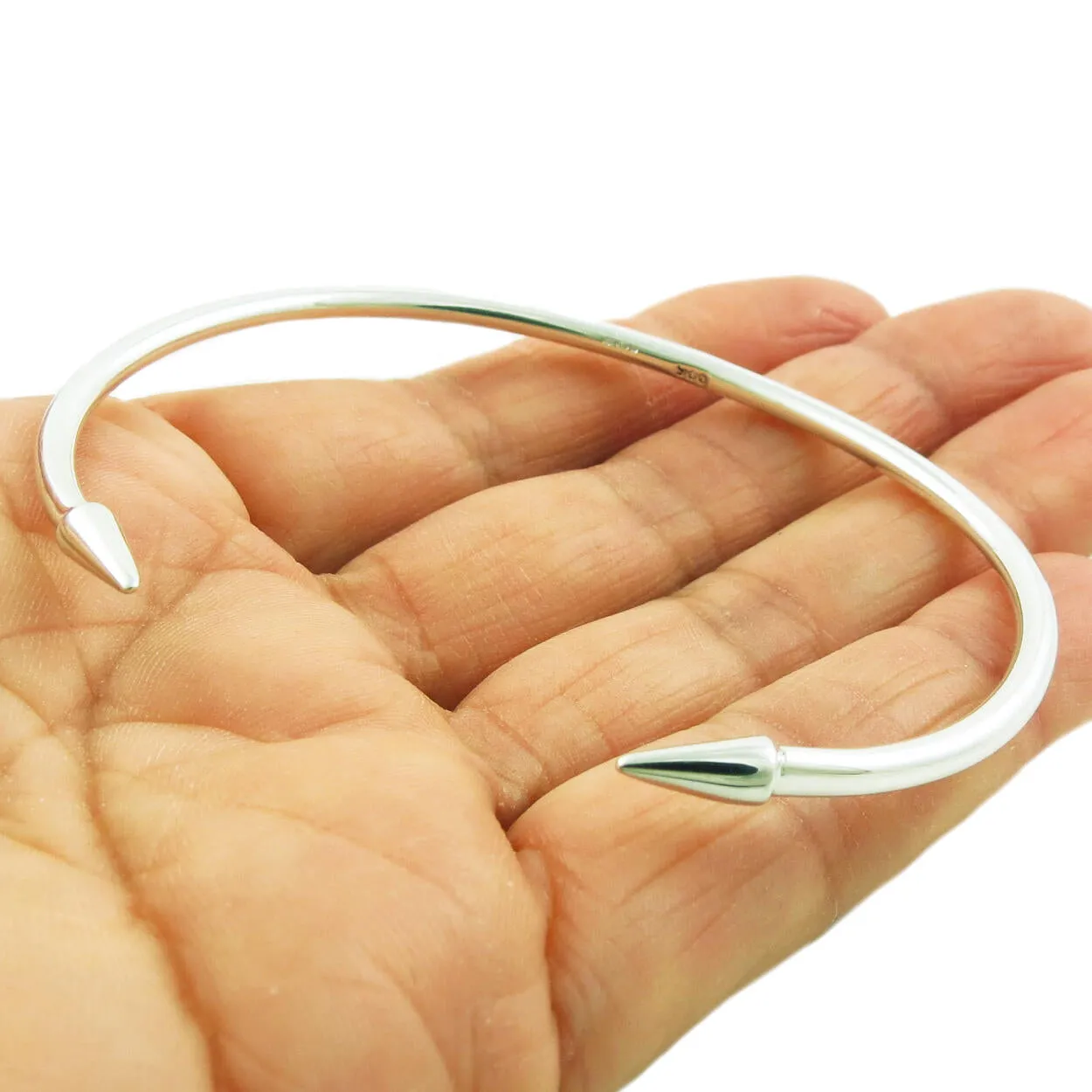 Pointed Solid 925 Sterling Silver Bracelet Cuff for Women