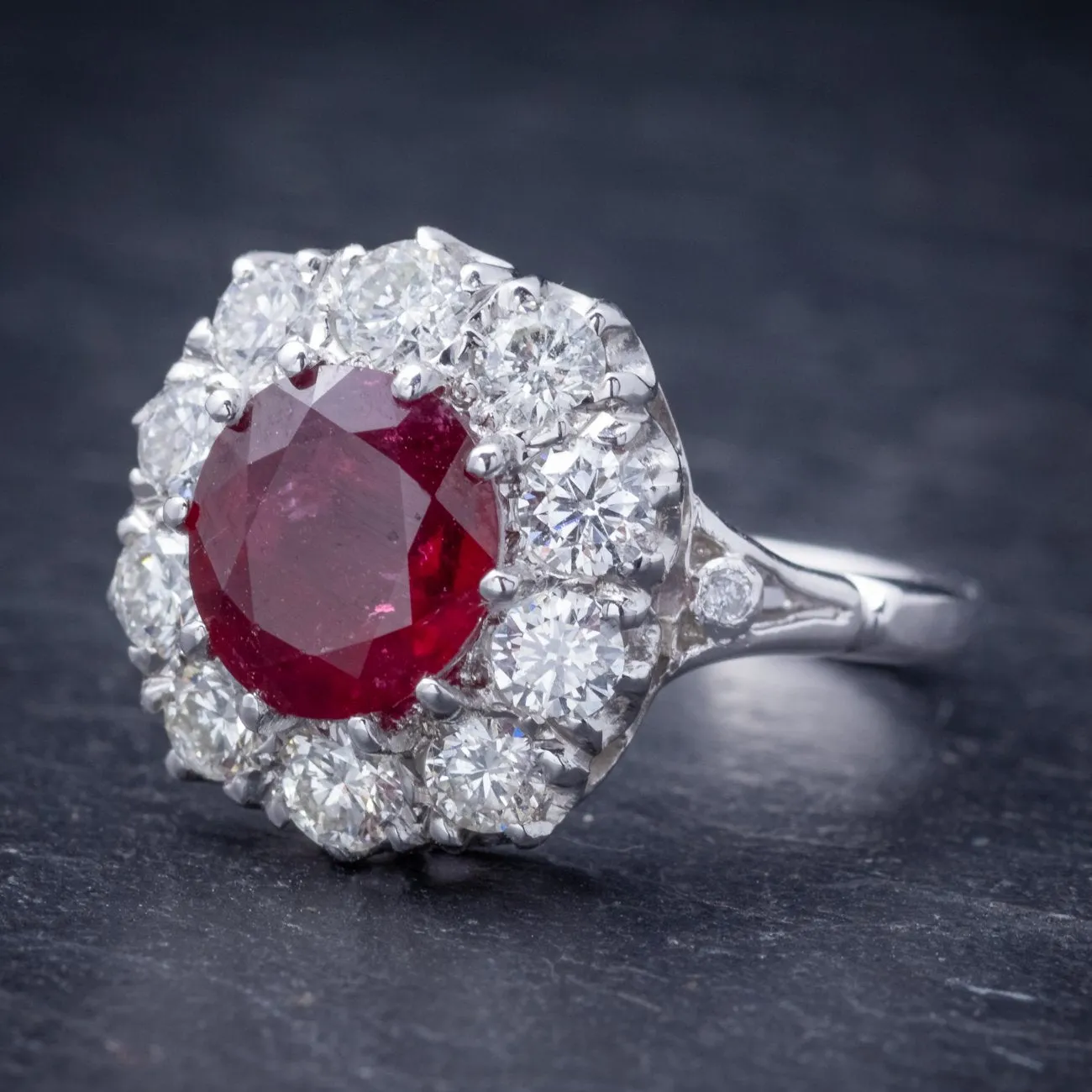 Ruby Diamond Cluster Ring 18Ct White Gold 2.60Ct Ruby