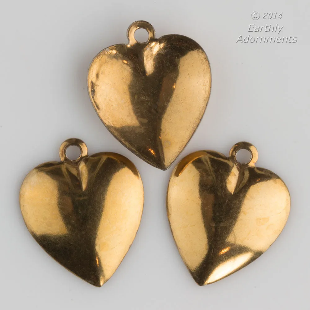 Vintage brass coated steel heart pendant. 18x15mm. Package of 10. B9-2357