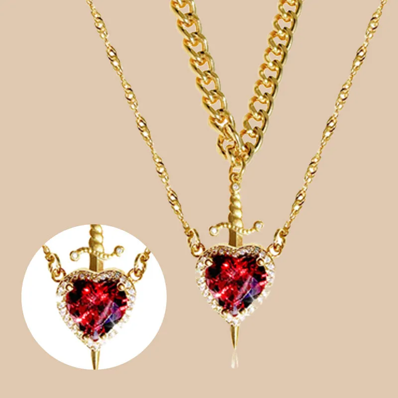 Vintage Matching Heart and Sword Necklace Set
