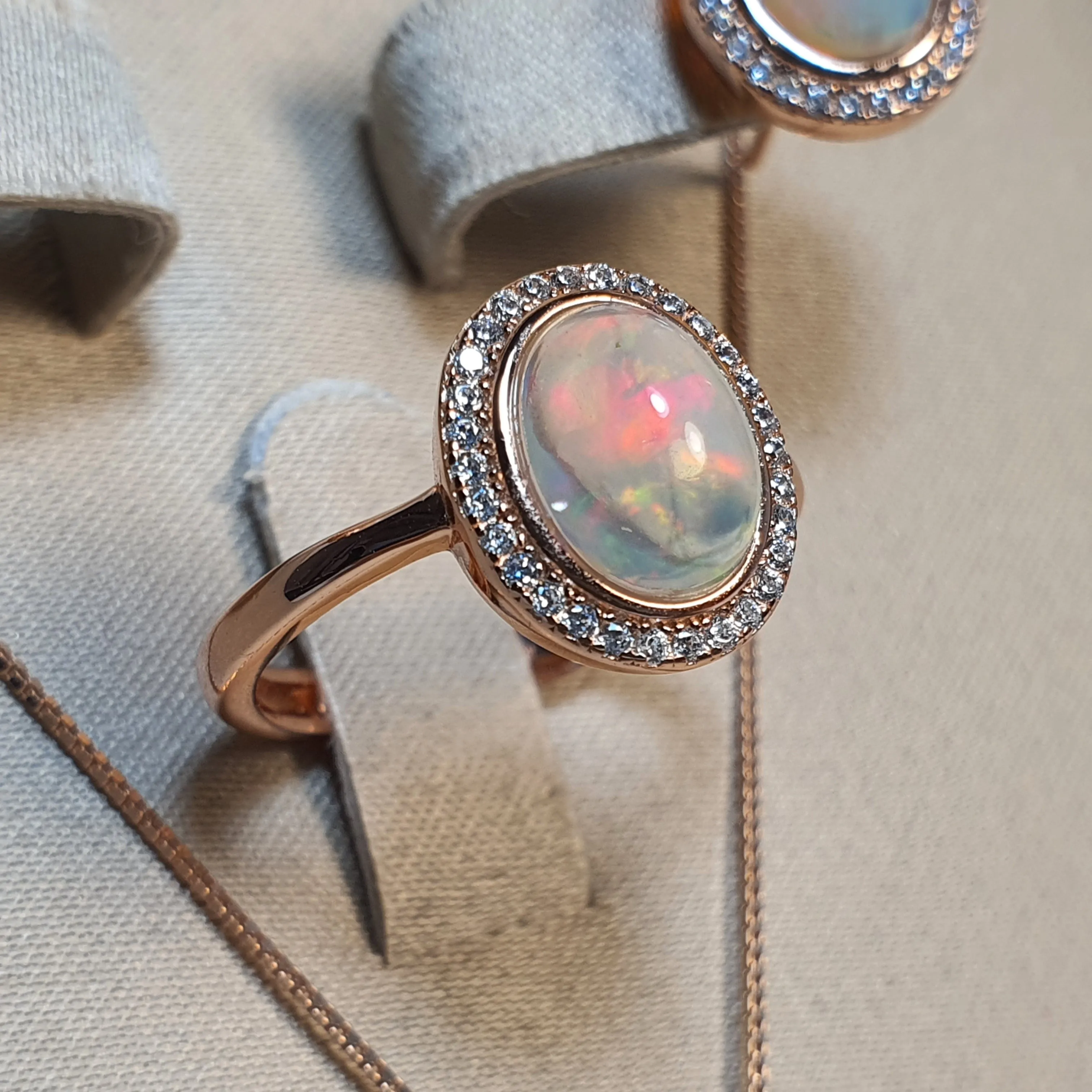 Vintage Style Natural Opal Jewellery Set, Sterling Silver