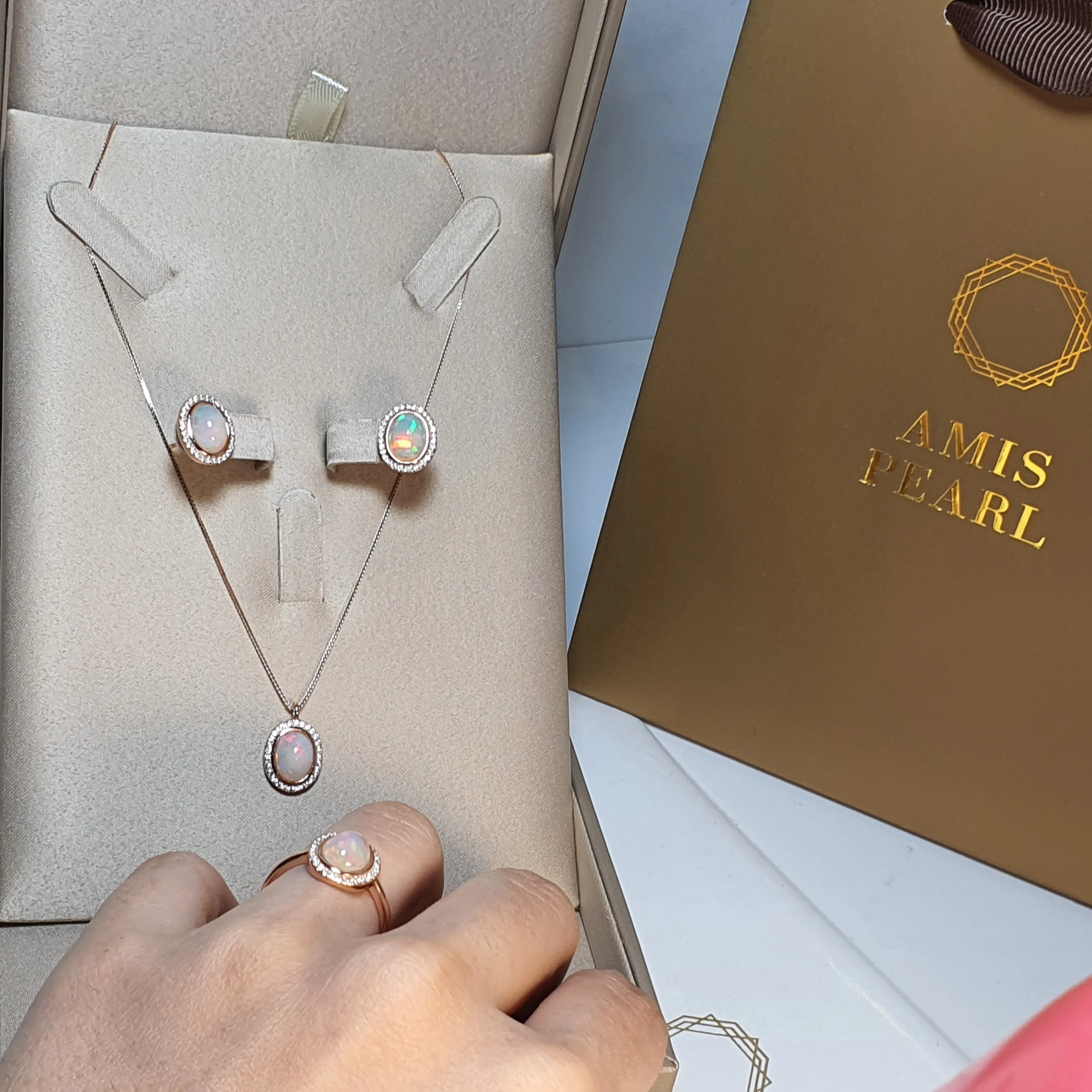 Vintage Style Natural Opal Jewellery Set, Sterling Silver