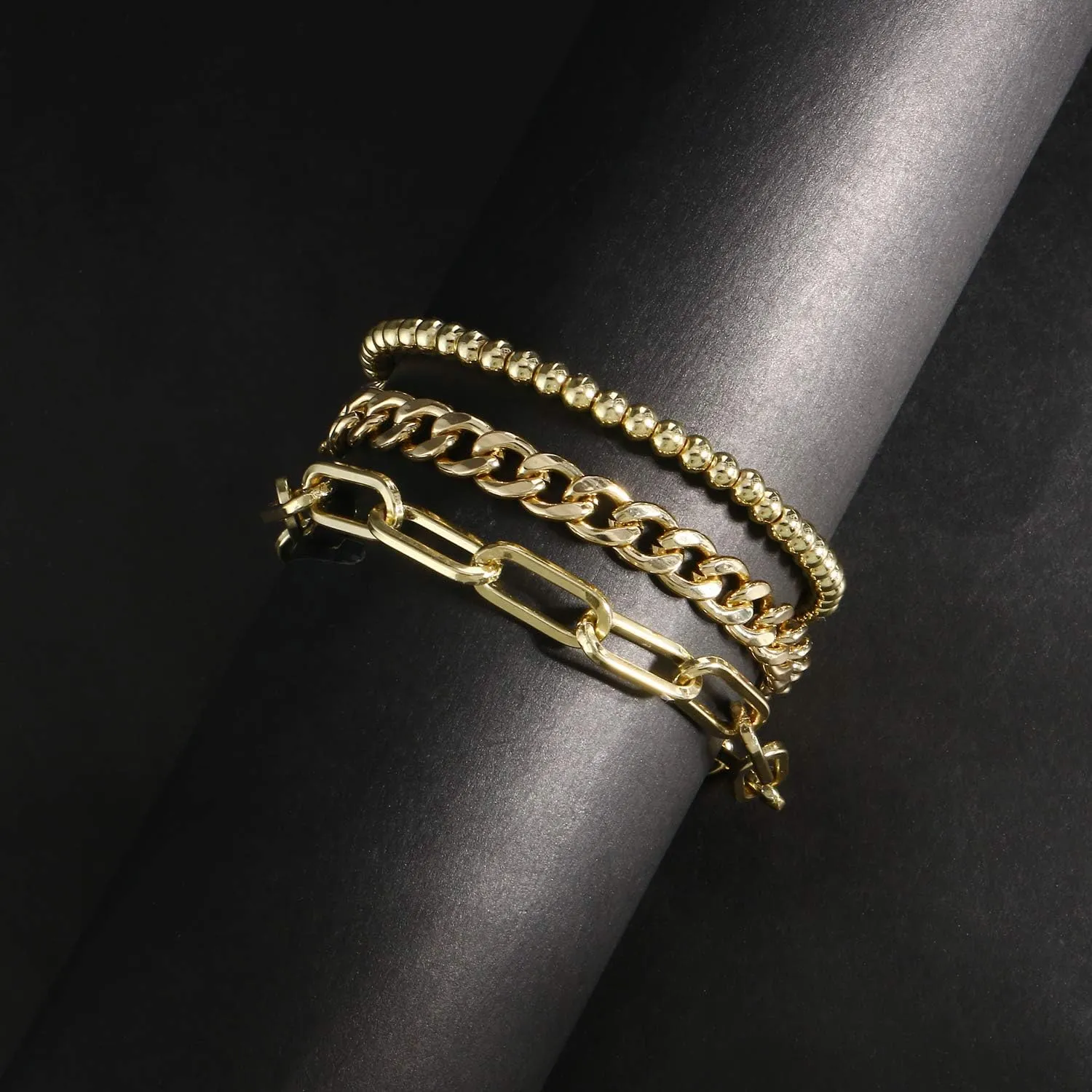 Waterproof Gold Chain Bracelet For Women Non Tarnish,14K Gold Plated Stainless Steel Link Dainty Bracelets Stake Layered Bracelet Set Hypoallergen Gold Jewelry