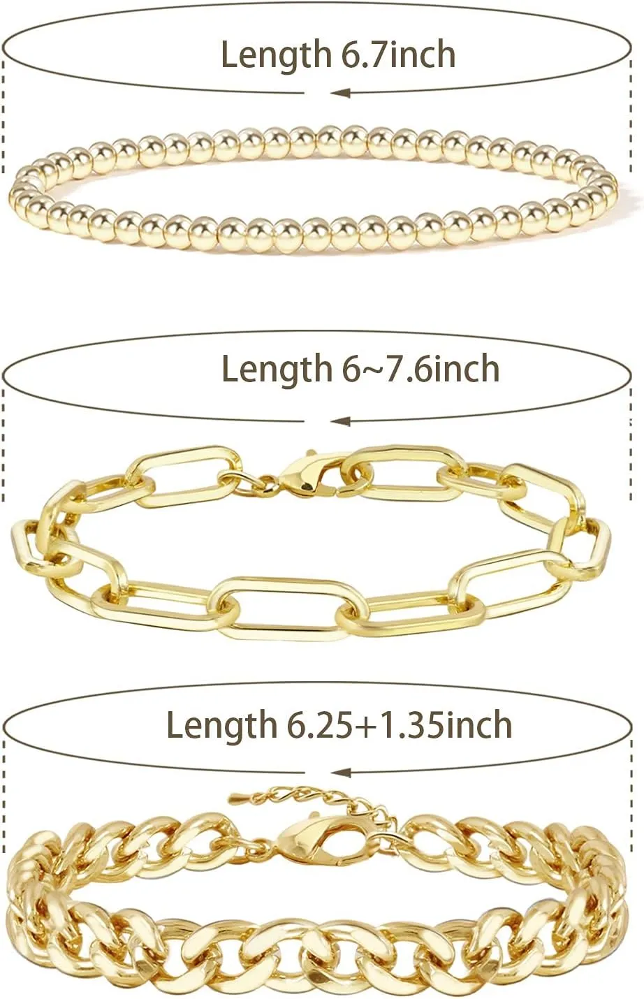 Waterproof Gold Chain Bracelet For Women Non Tarnish,14K Gold Plated Stainless Steel Link Dainty Bracelets Stake Layered Bracelet Set Hypoallergen Gold Jewelry