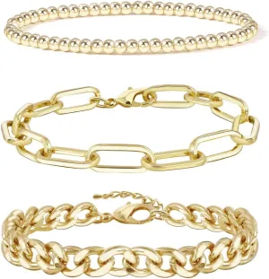 Waterproof Gold Chain Bracelet For Women Non Tarnish,14K Gold Plated Stainless Steel Link Dainty Bracelets Stake Layered Bracelet Set Hypoallergen Gold Jewelry