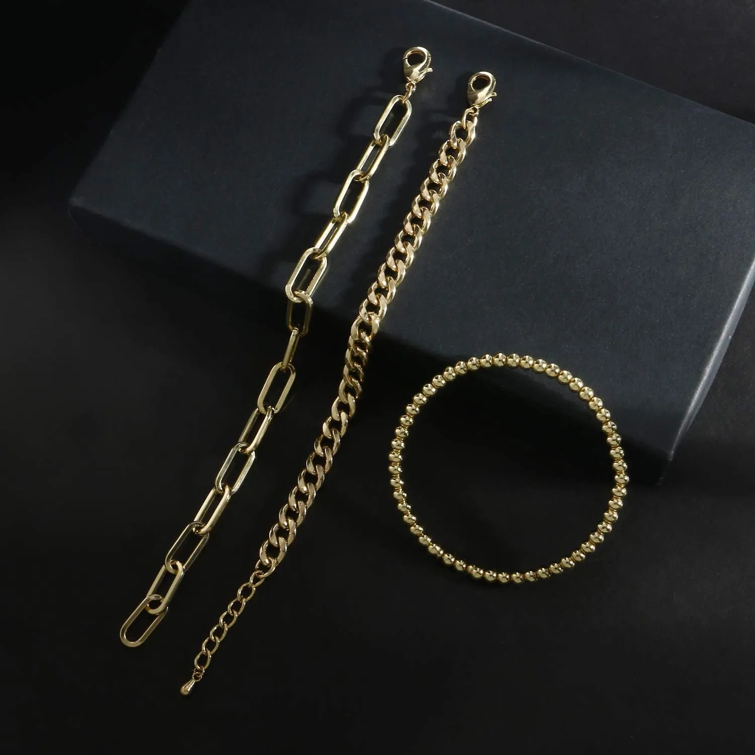 Waterproof Gold Chain Bracelet For Women Non Tarnish,14K Gold Plated Stainless Steel Link Dainty Bracelets Stake Layered Bracelet Set Hypoallergen Gold Jewelry