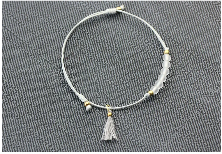 Women Elegant Bracelet Tassel Handmade Minimalist Hand String With Natural White Crystal Stone Beads 4mm Bracelets Adjustable